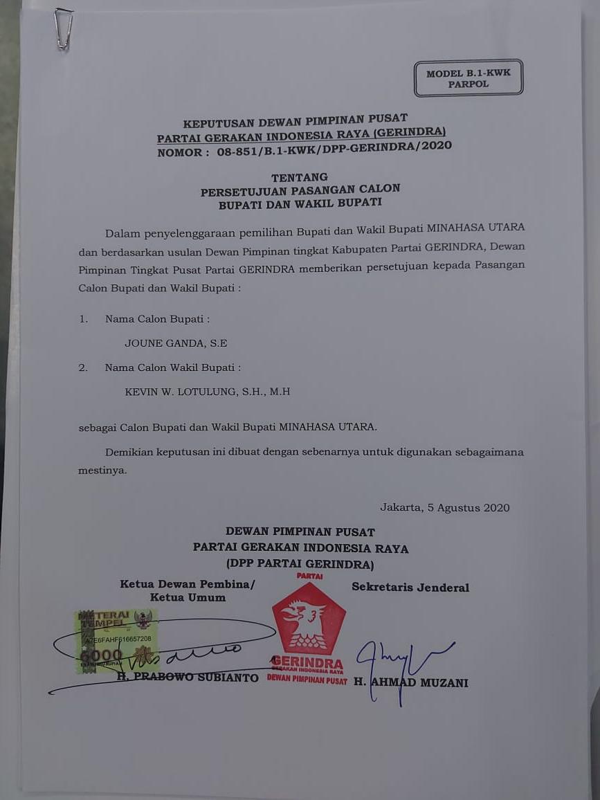 Gerindra Keluarkan B1.KWK Untuk JGKWL